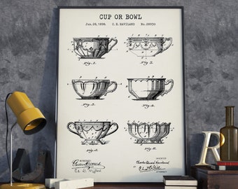 Kitchen Wall Art, Cup Patent Print, Tea Cup Poster Print, Blueprint Art,  Cafe Decor, Restaurant Prints, Cook Mom Gifts