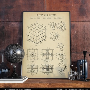 Rubik's Cube Patent Print,  Rubiks Cube Poster, Print Art, Puzzle Game, Vintage Blueprint Artwork, Game Room Decor