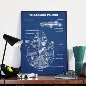 Impressão de Star Wars, Arte do Projeto Millennium Falcon, Diagrama Esquemático de Star Wars, Impressão do Filme Star Wars, Pôster de Nave Espacial, Presentes para Fãs
