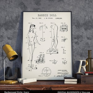 BARBIE DOLL Patent Print,  Barbie Patent Diagram, Vintage Barbie Doll wall Art, Barbie Toy Poster Print, Barbie Gifts