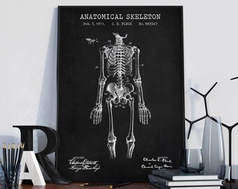 Vintage Anatomy Print, Human Skeleton Patent Poster,  Doctor Gifts, Gothic, Halloween, Hospital Wall Art, Clinic Decor