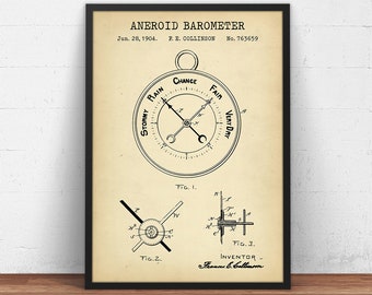 Vintage Antique Original 185 Official Weather Barometer 1884 Patent Art Print