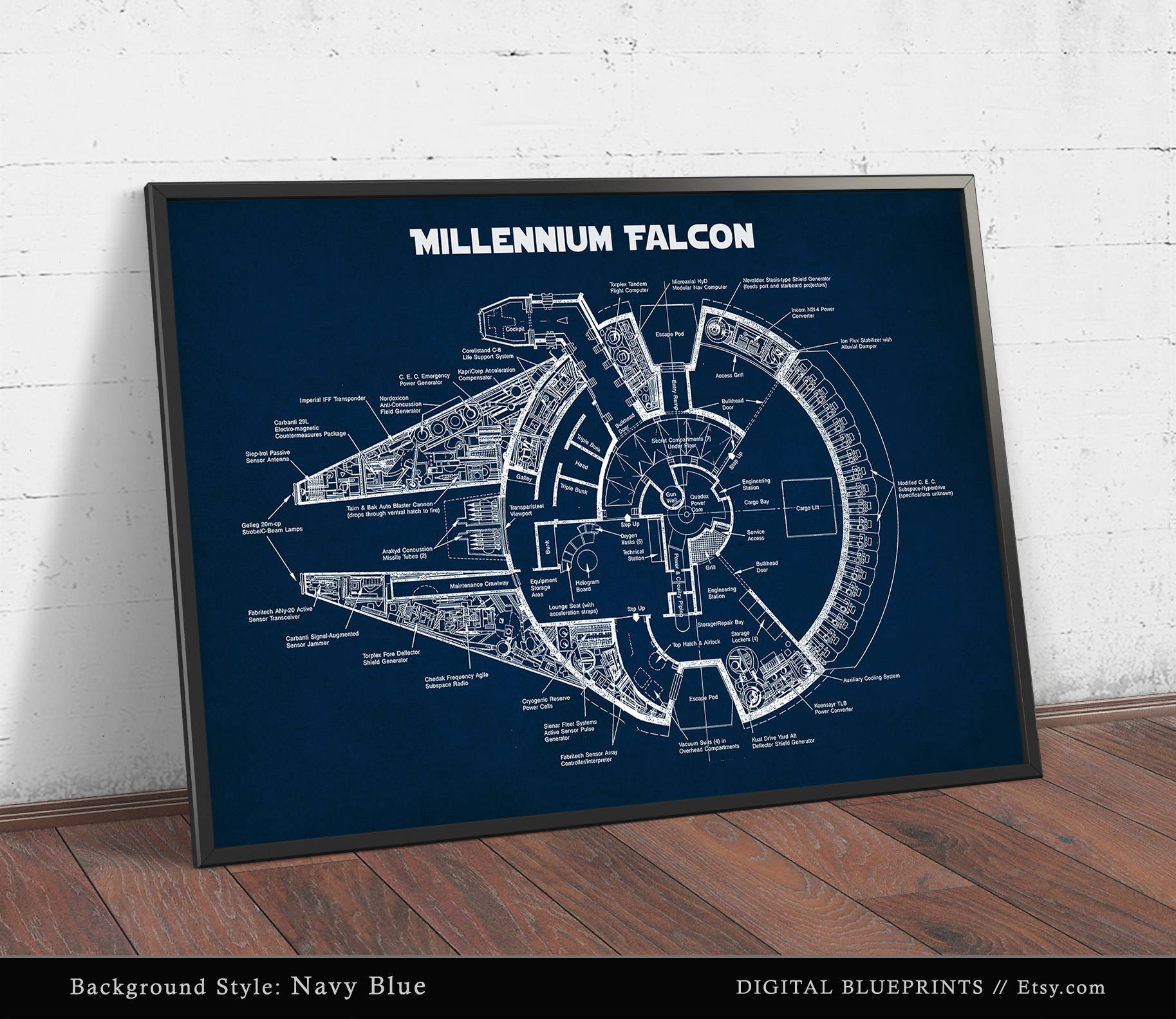 millennium falcon blueprint poster