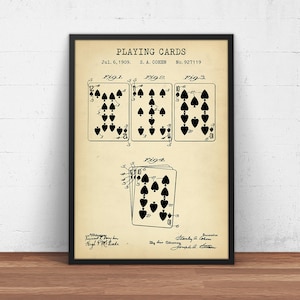 Impressão de patente de cartas de jogo, presentes de pôquer, arte de jogo, impressão de pôquer, impressão de pôster de cassino, decoração de caverna masculina, arte de parede de bar