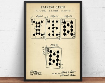 Playing Cards Patent Print,  Poker Gifts, Game Art, Poker Print, Casino Poster Print, Man Cave Decor, Bar Wall Art