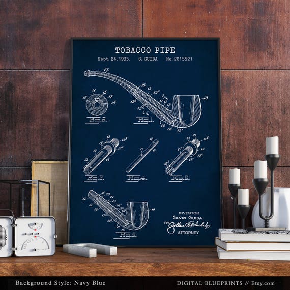 Tobacco Pipe Patent Print, Vintage Smoking Pipe Poster, Pub Decor