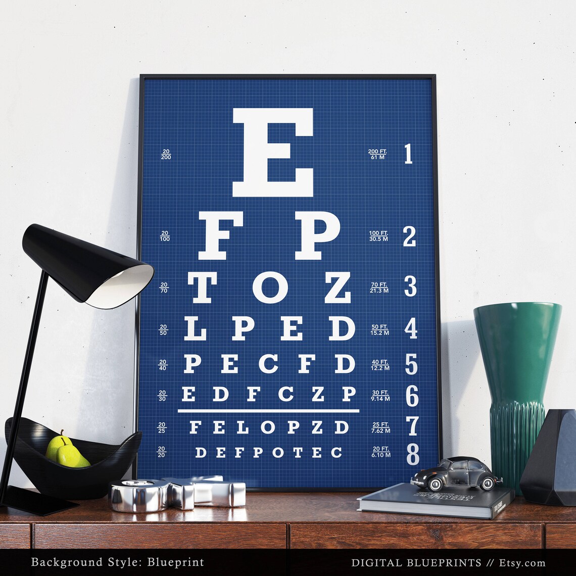Eye Chart Poster Print 5 Colors Optometrist Optician Eye Etsy