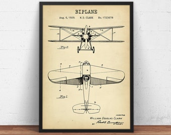 Airplane Patent Print, Staggered Aircraft Blueprint Art, Airfoil Design, Vintage Biplane Wall Decor, Aviation Nursery, Aeronautical Engineer
