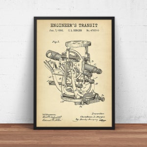 Engineer&#39;s Transit Patent Print, Construction Decor, Theodolite, Surveyor Engineer Architect Gifts, Industrial Wall Art, Surveying, Civil