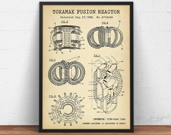 Tokamak Fusion Reactor Patent Print, Nuclear Reactor Blueprint, Power Plant Wall Art, Atomic Energy, ITER, Mad Scientist, Physics Decor