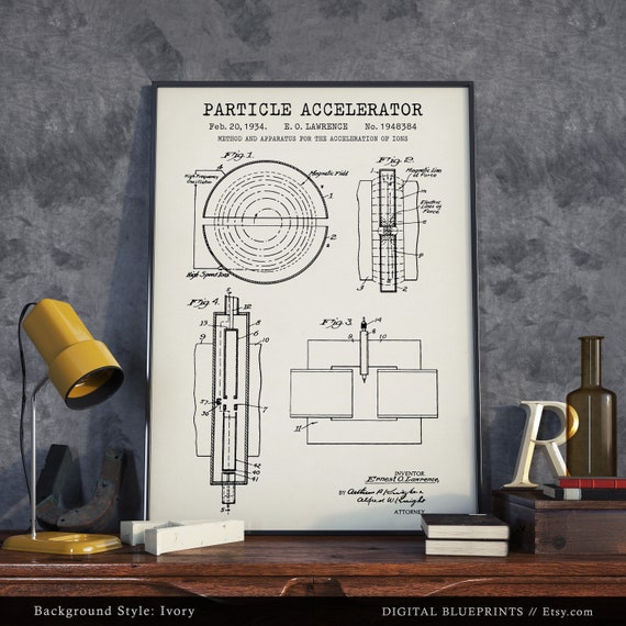 Particle Accelerator Patent Print, Cyclotron Atom Splitter