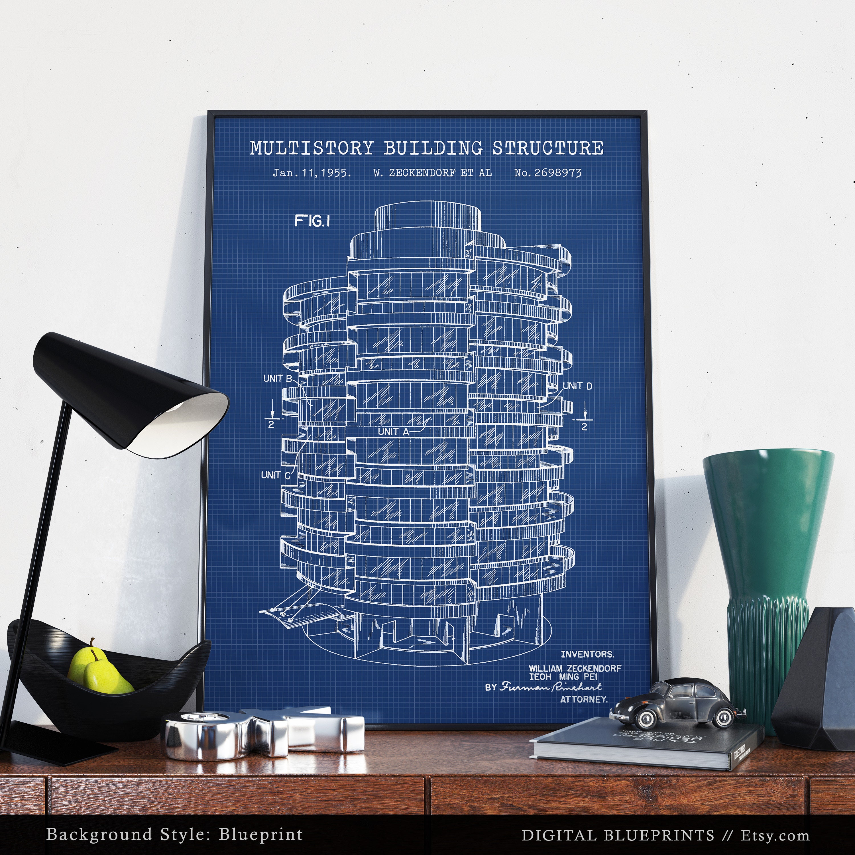 Building Structure Patent Print, Skyscraper Blueprint Art