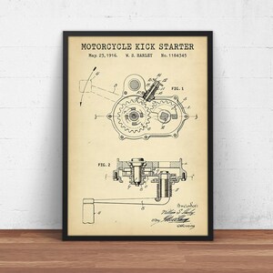 Motorcycle Kick Starter Patent Print, Motorcycle Poster Print, Instant Download Blueprint Art, Harley Davidson Gifts, Wall Art Decor