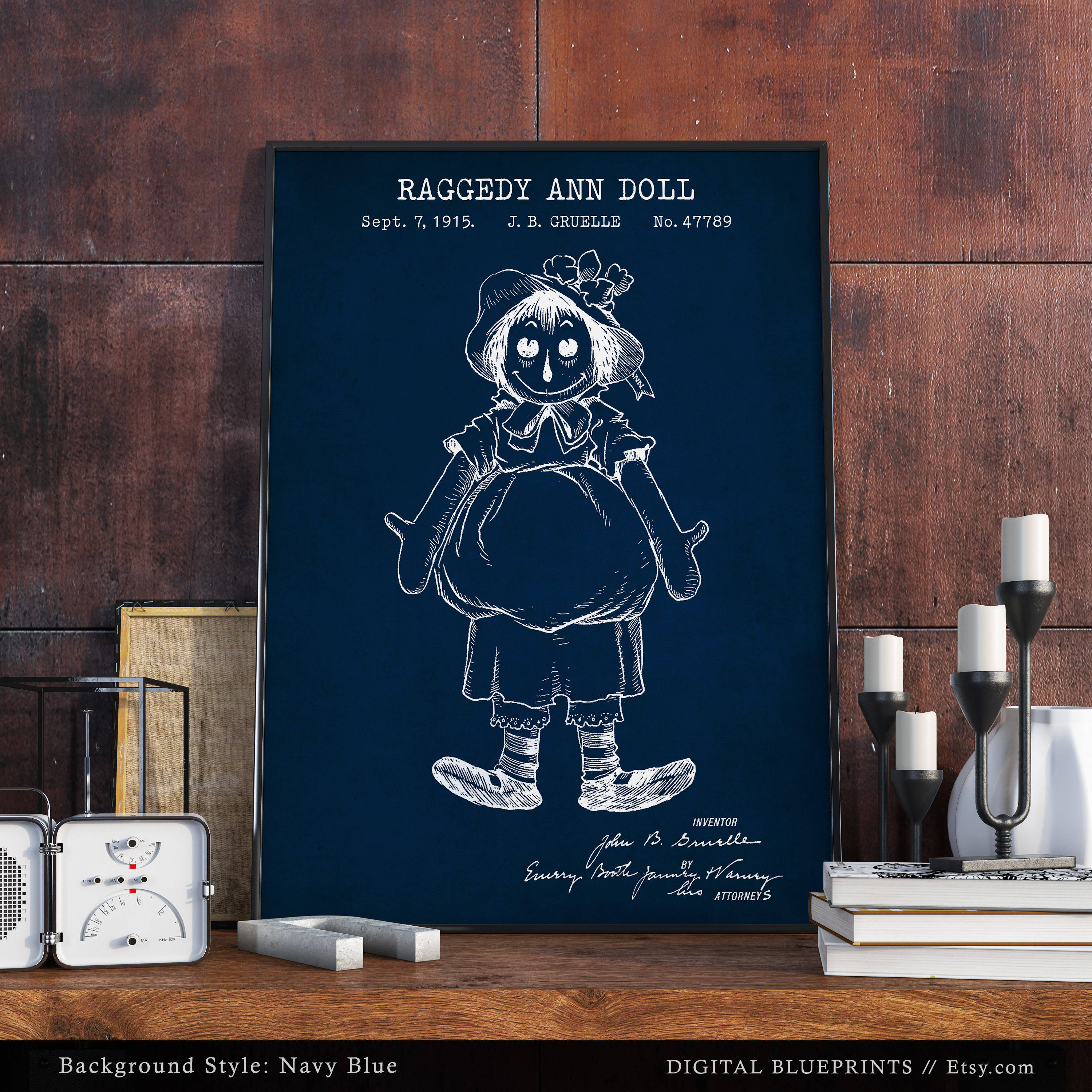 Raggedy Ann Doll Patent, Vintage Doll Blueprint, Kids Room Decor