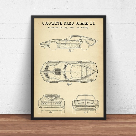 コルベット アオザメ 特許プリント、クラシックカー ポスター プリント