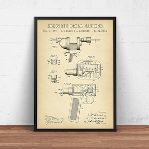 Electric Drill Machine Patent Print,  Electric Hand Drill, Wall Art Decor, Tool Poster Print, Wood Worker Handyman Gift