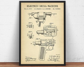 Electric Drill Machine Patent Print,  Electric Hand Drill, Wall Art Decor, Tool Poster Print, Wood Worker Handyman Gift