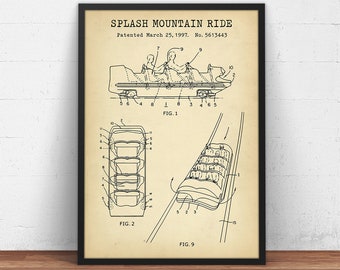 Splash Mountain Water Ride Patent Print, Disney Poster, Kids Room Decor, Vintage Disney Wall Art, Disneyland Prints, Gifts For Children