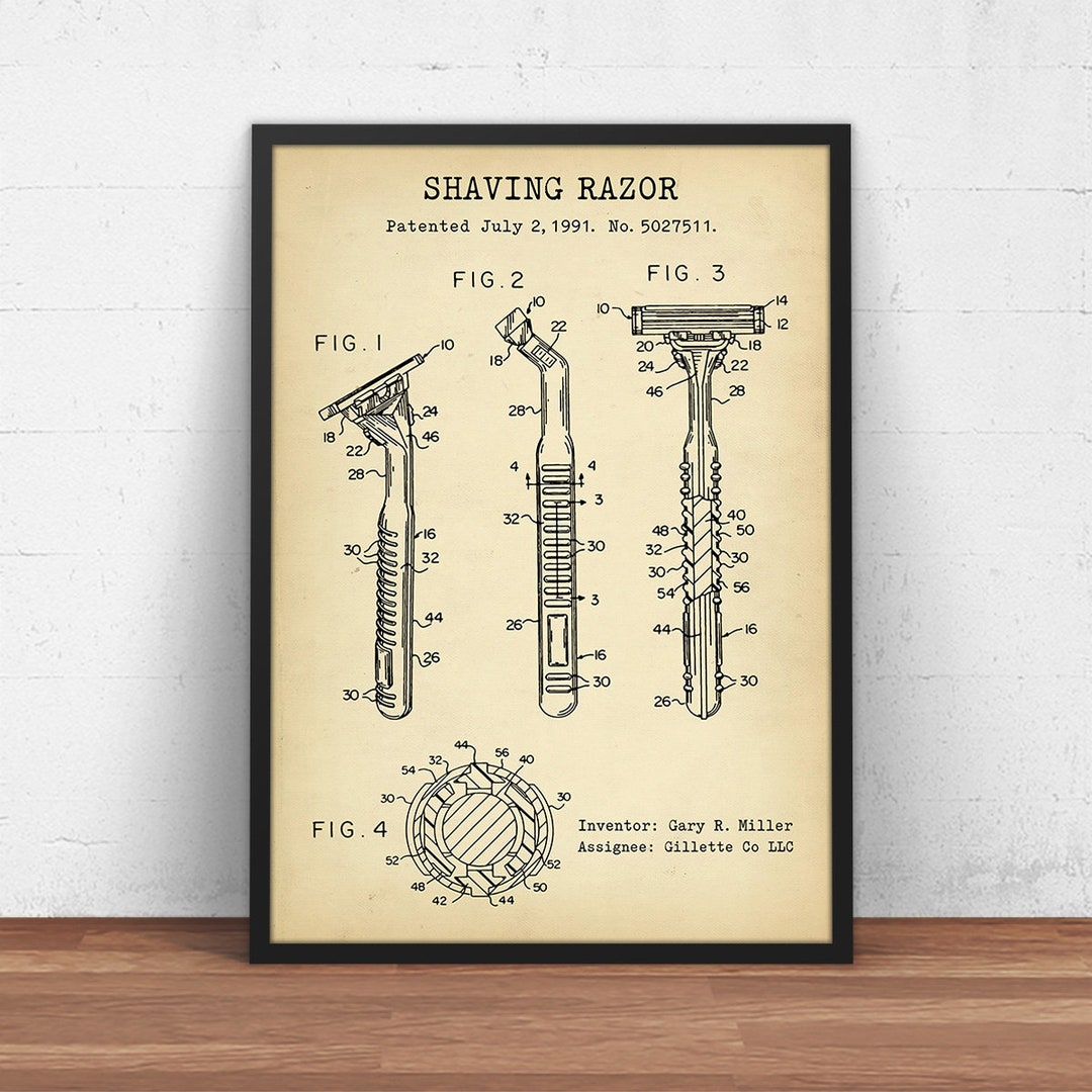 Shaving Razor Patent Print, Gillette Razor Blueprint, Bathroom Decor ...