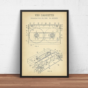 VHS Video Kassette Patent Print, Videodesign, Vintage Video Tape, Fernsehvideoaufnahme, VHS Tape Poster, Filmraum Wand Kunst Dekor
