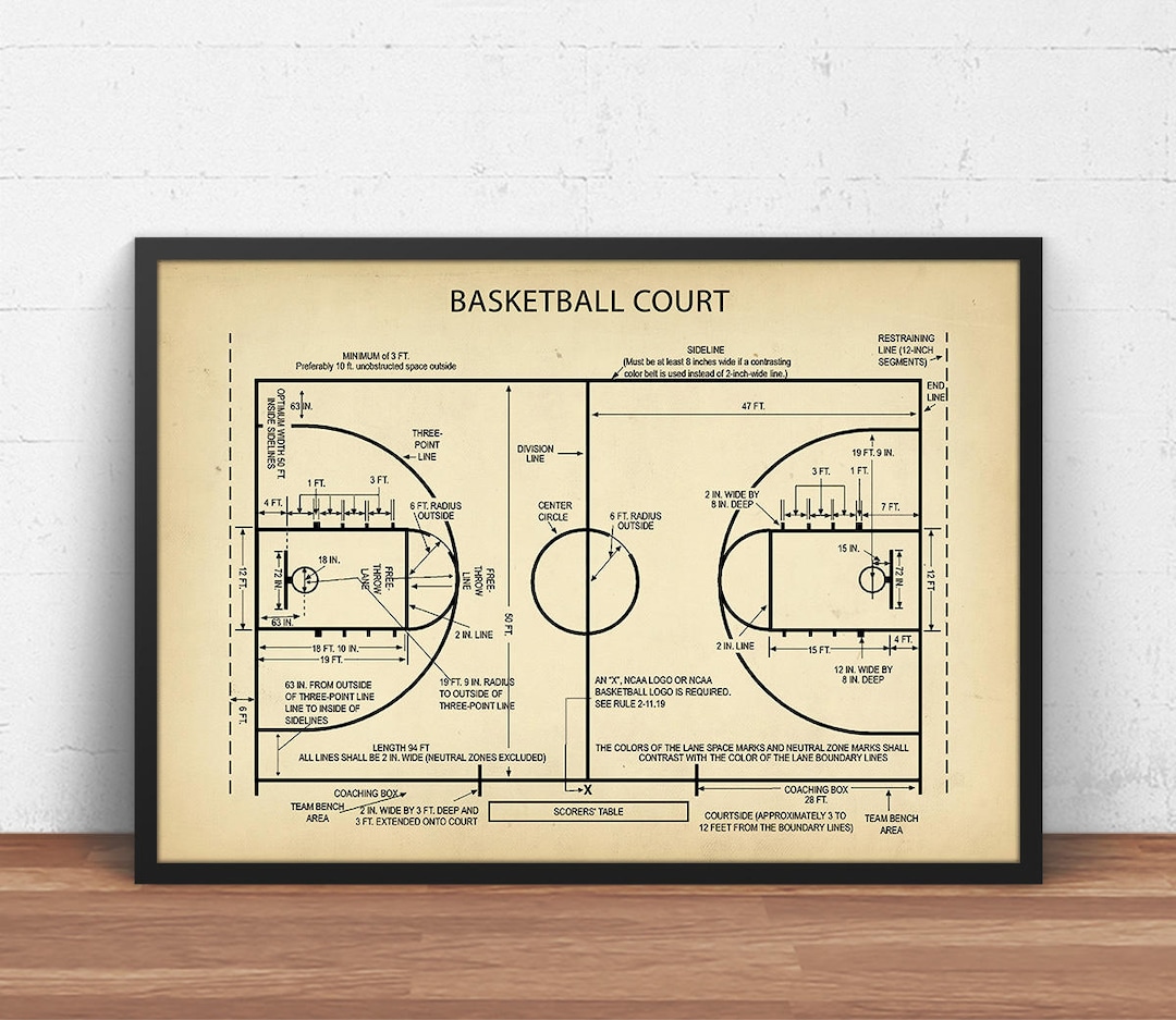 Basketball Court Blueprint Art, Basketball Poster Print, Basketball ...