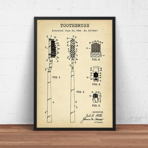 Toothbrush Patent Print, Bathroom Poster, Tooth Brush Blueprint, Dental Wall Art, Dental Prints, Bathroom Decor, Dentist Gifts, Powder Room