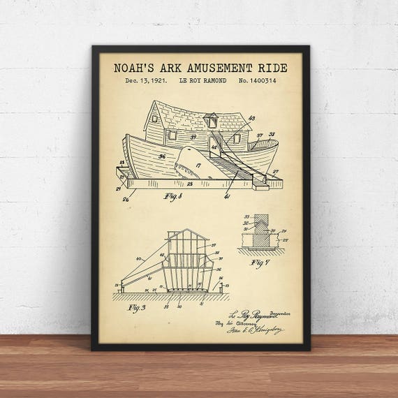 Noah's Ark Amusement Ride Patent Print, Kennywood Park Poster