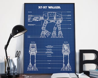 AT AT Walker Wall Art, Star Wars Poster Print,  Blueprint Art, Gifts, Imperial Walker, Star Wars Decor Schematic Diagram