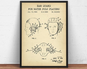 Ear Guard For Water Polo Players, Polo Patent Prints, Ear Guard Blueprint,  Water Polo Poster Print, Polo Player Gifts
