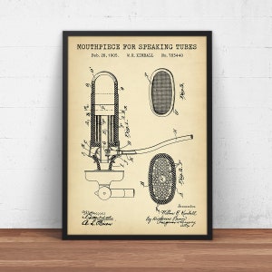 Mouthpiece For Speaking Tubes Patent Print,  Telephone Transmitters, Microphone, Singing, Musician Gift, Youtuber Gift
