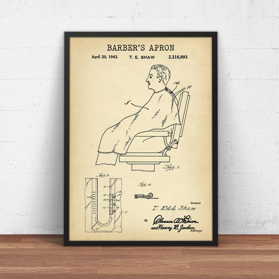 Barber Apron Patent Print, Barber Shop Decor, Barber Poster, Barber Apron Wall Art, Barber Art Print, Barber Gift, Barber Apron Invention