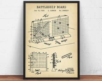 Impressão da patente do jogo Batalha Naval, Jogo de Estratégia Batalha Naval, Decoração para Sala de Jogos, Presentes para Jogadores, Jogos de Tabuleiro Retrô, Arte de Parede para Quarto Infantil