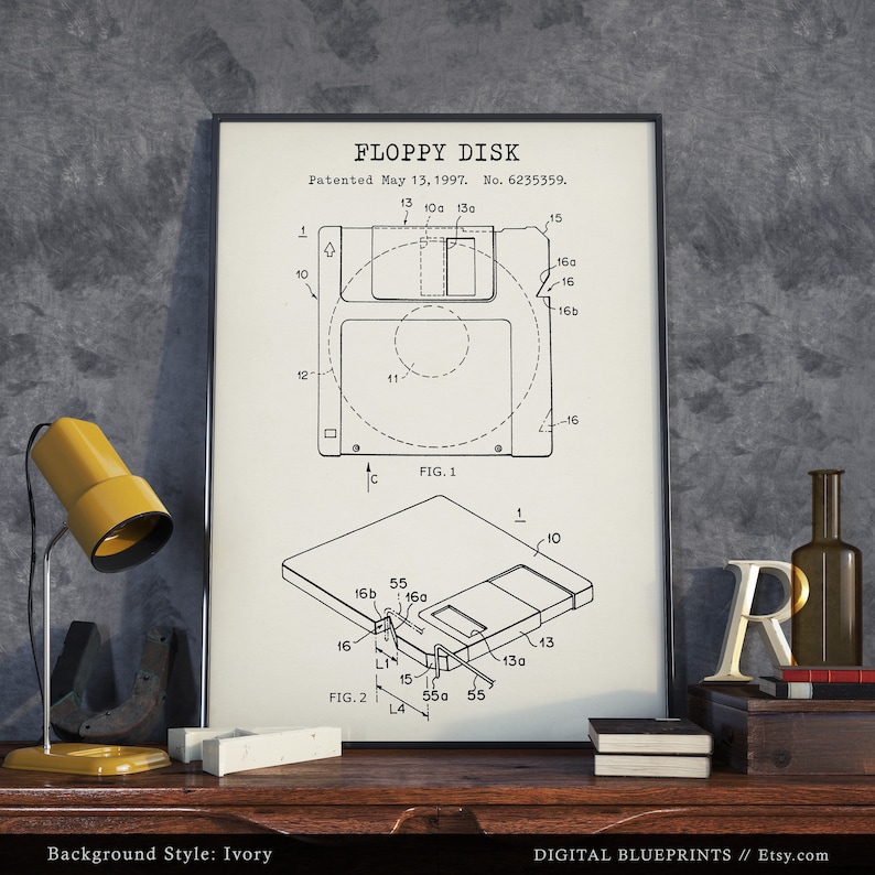 Floppy Disk Patent Print, Floppy Blueprint, Computer Decor, Technology Art, Retro Prints, Tech Gifts, Office Wall Art, IT image 2
