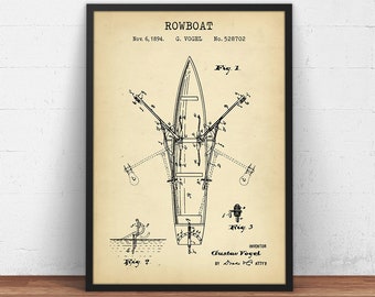 Rowboat Patent Print, Lake House Sign, Rowing Boat Blueprint, Nautical Decor, Rowing Wall Art, Boating Gift, Racing Sailboat, Rower Gifts