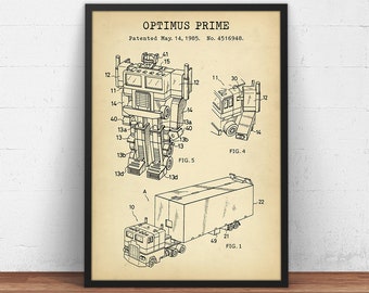 Transformers Optimus Prime Patent Print,  G1 Autobot, Generation 1, Man Cave Wall Art, Boys Room Decor, Transformers Party