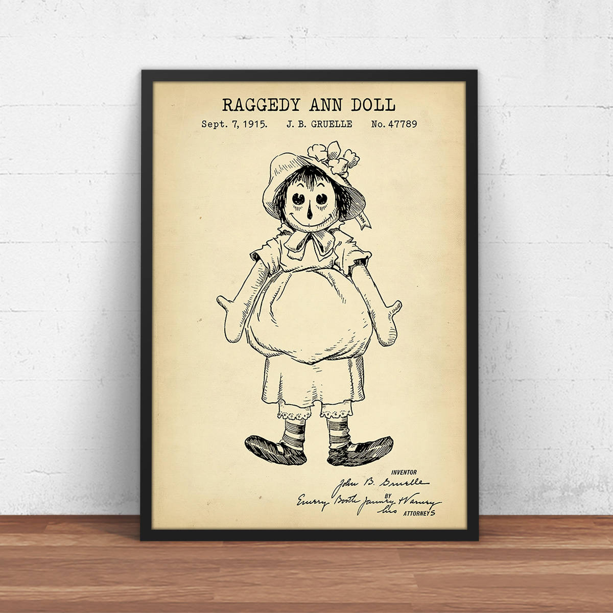 Raggedy Ann Doll Patent, Vintage Doll Blueprint, Kids Room Decor