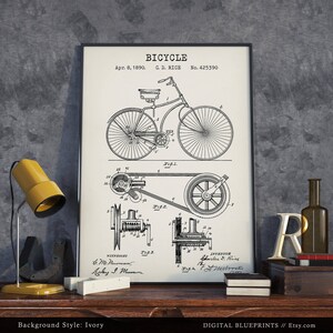 Bicycle Patent Print, Vintage Bike Poster Print, Bicycle Wall Art, Retro Bicycle Print, Bike Blueprint, Bicycle Decor image 2