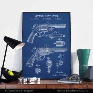 Starr Revolver, Gun Patent Print, Double Action Revolver, Handgun Blueprint Art, Weapon Design, Firearm Wall Art Decor image 3