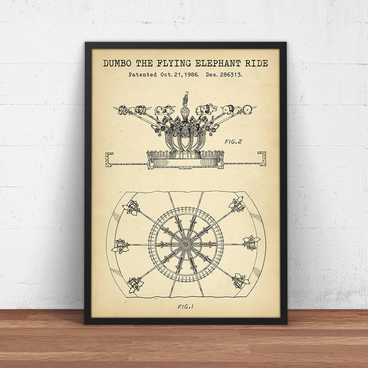 Dumbo The Flying Elephant Ride, Disneyland Dumbo Ride Patent Print, Blueprint Art, Disney World Poster Print, Fantasyland Amusement Ride