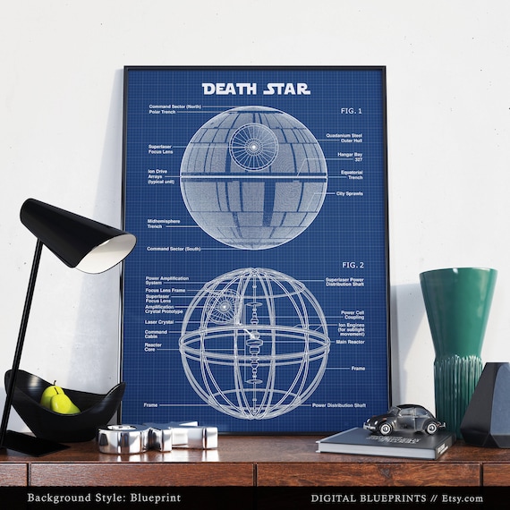 Death Star Poster Printable Star Wars Blueprint Art Schematic Diagram Sci Fi Movie Print Instant Download Star Wars Wall Art Decor