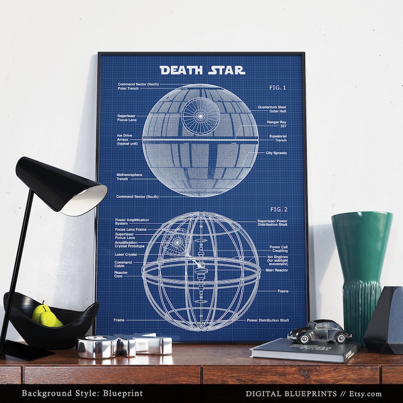 Death Star Poster Printable Star Wars Blueprint Art | Etsy