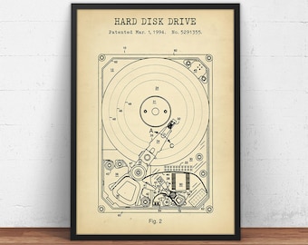 Hard Disk Drive Patent Print,  Storage Drive Blueprint, Technology Decor, Tech Poster Print, Software Engineer Gifts