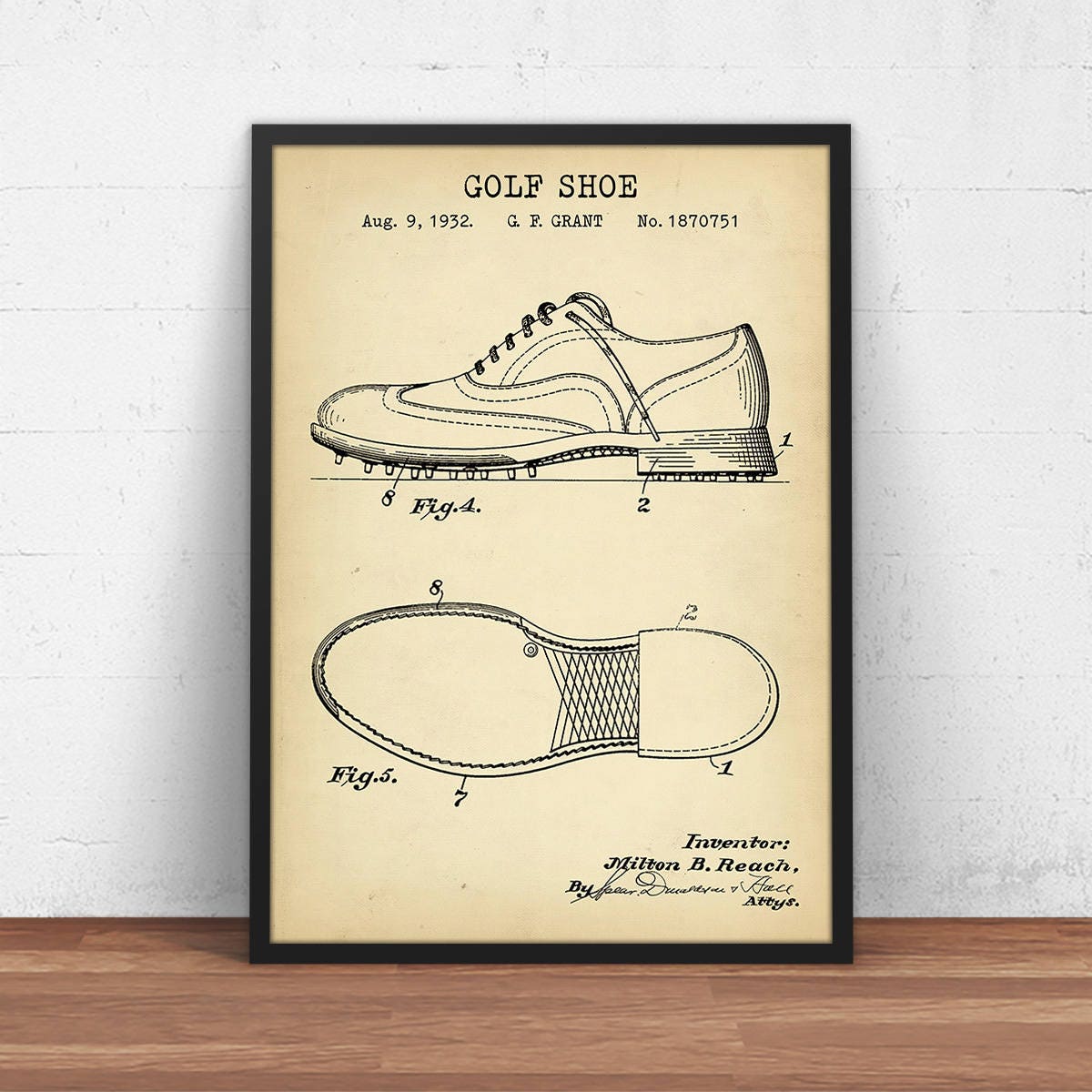 Golf Shoes 1932 Patent Print,  Man Cave Wall Art, Golfer Gifts, Golf Blueprint Art, Golf Clubhouse Decor, Poster Print
