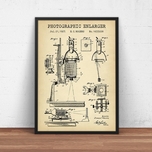 Photographic Enlarger Patent Print, Photography Wall Art, Photographer Gifts, Studio Decor, Hobby Poster, Vintage Camera, Projection Printer