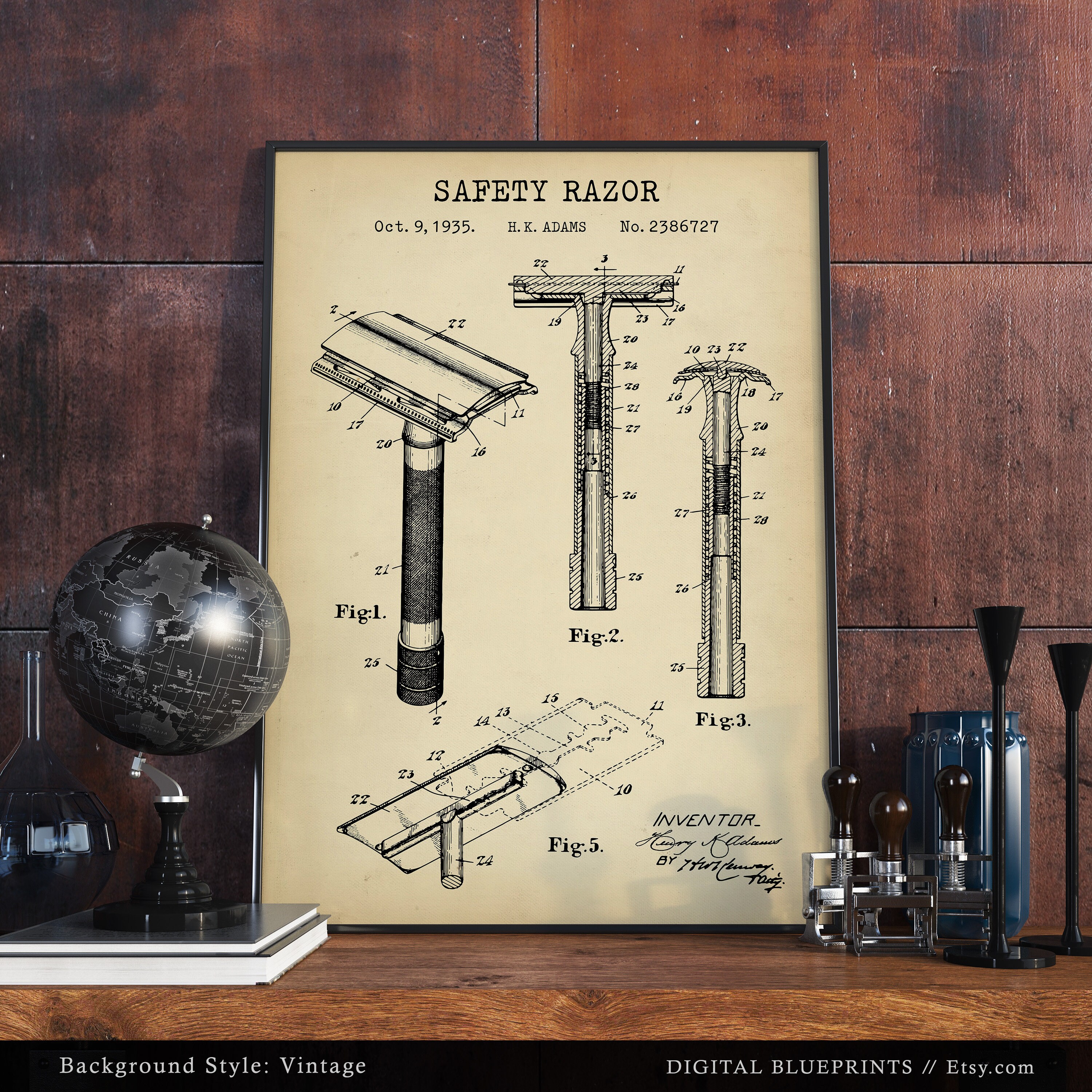 Printable Gillette Razor Safety Razor Patent Print, Gillette Razor Blueprint, Bathroom Prints ...