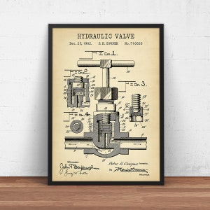 Produkttitel: Hydraulisches Ventil Patent Druck, Geschenke für den Mechaniker, Mechaniker Patent, Steampunk Technik