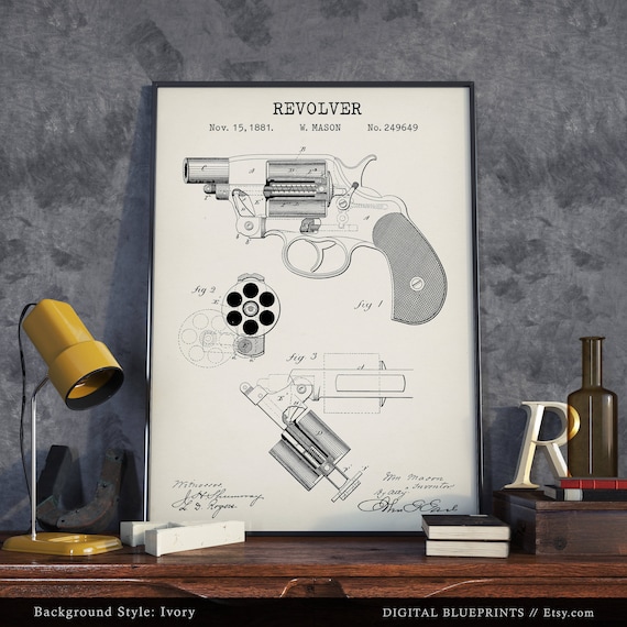 メイソン リボルバー 1881 特許印刷物、コルト M1889 ハンドガンの設計
