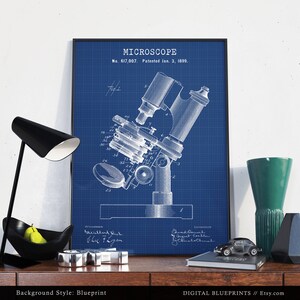 Lámina de patente de microscopio, regalos para estudiantes de ciencias, arte para paredes de hospitales, decoración para consultorios médicos, investigación médica, arte steampunk. imagen 3