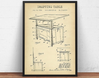 Architect Drafting Table Patent Print, Structural Engineer, Architecture Student, Drafting Technician, Interior Design, Wall Art Decor