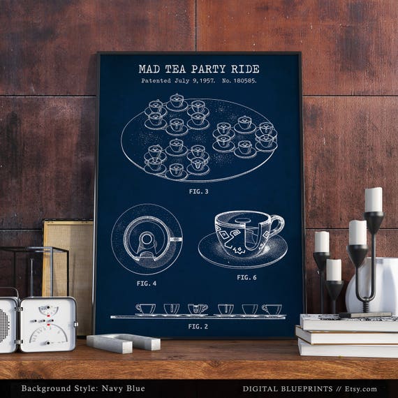 Mad Tea Party Ride Disneyland Amusement Ride Patent Print Disney World Blueprint Poster Printable Children Gifts Disney Wall Art Decor